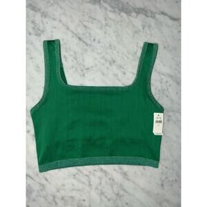 Aerie Seamless Green Square Neck Bralette Small New Built in Bra Crop Top